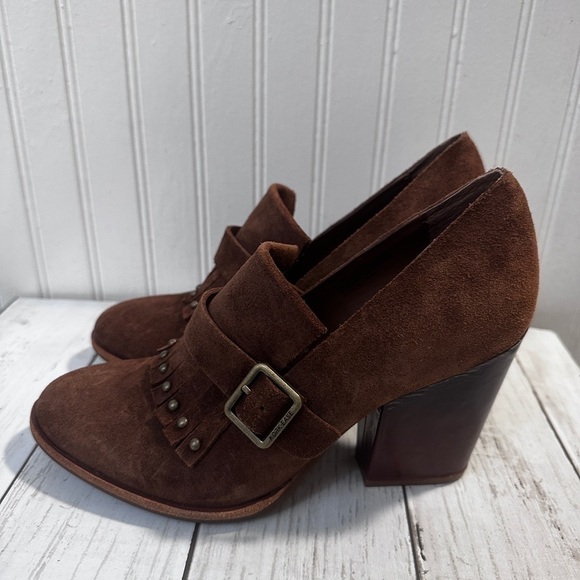 Kork-Ease Brown Suede Heeled Oxford Shoes Fringe and Buckle Women’s Size 6.5M - Picture 3 of 12